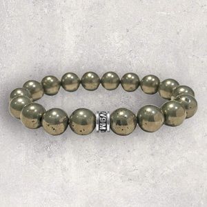 NOV9M®️ 925 Sterling Silver Pyrite Beads Stretch Bracelet